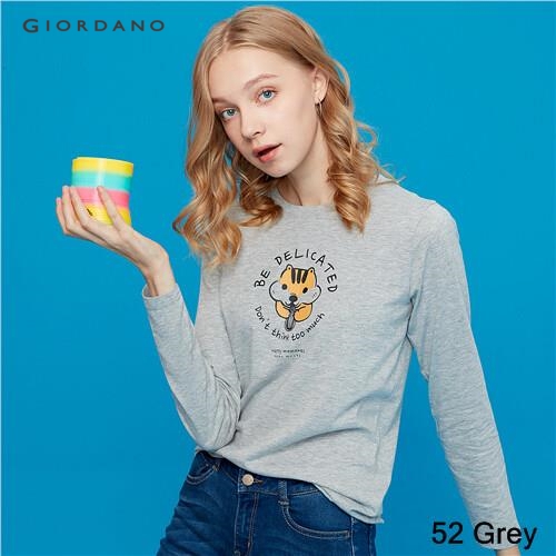 GIORDANO WOMEN Animal graphic o-neck long-sleeve tee 13399710