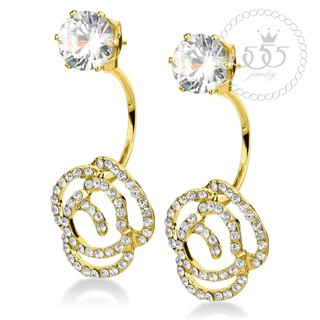 555jewelry ต่างหูสตั๊ดแฟชั่นประดับ CZ ดีไซน์รูปดอกไม้ รุ่น MNC-BER048-B - Double-Sided stud earrings (BER2])