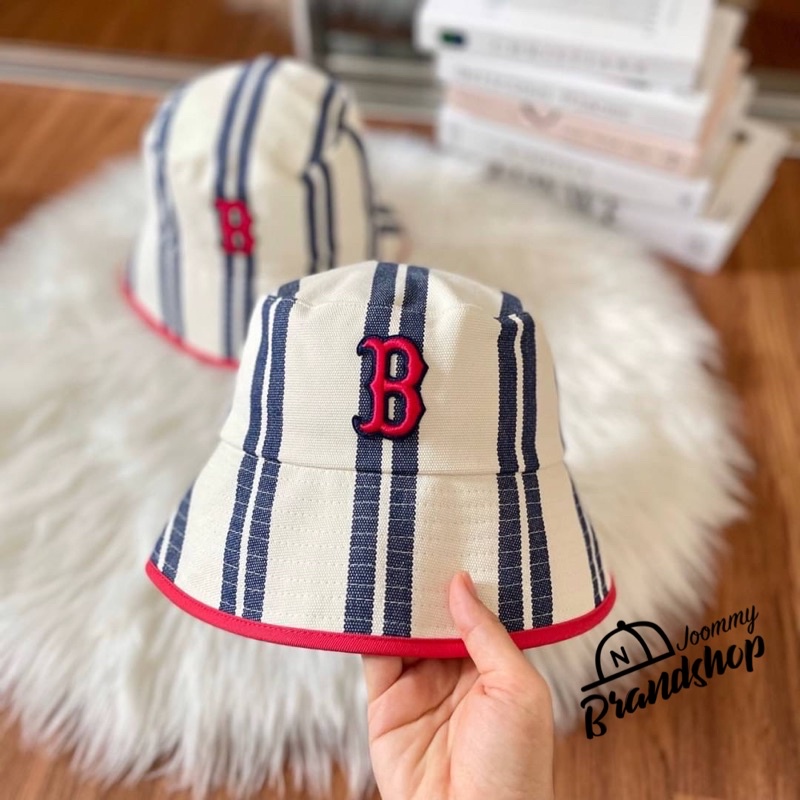 (พร้อมส่ง) แท้ 💯% หมวก MLB Ethnic Stripe Bucket Hat Boston Redsox หมวกปีก หมวกบัคเก็ต