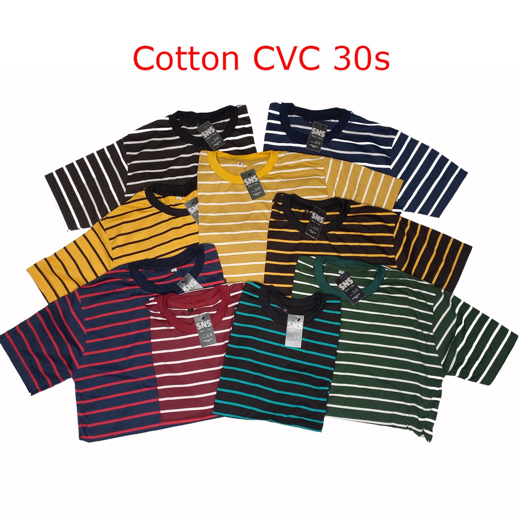 เสื้อยืด STRIPE STRIPE STRIPE DISTRO FASHION ผู้ชายผู้หญิง COTTON CVC 30S แขนสั้น