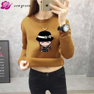 เสื้อกันหนาวแขนยาวผ้ากำมะหยี่ทรงหลวมสไตล์เกาหลี