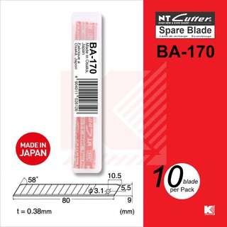 ใบมีดคัตเตอร์ NT cutter BA-170 1 หลอด ใบมีดอย่างดีจากญี่ปุ่น 1หลอด/10ใบมีด  spare blade refill