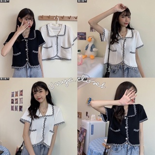 เสื้อคอปกแต่งกระดุมมุกขาว มีกระเป๋าสองข้าง แต่งขอบสวยมากค่า