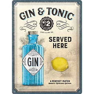 Gin และ Tonic ป้ายโลหะ Home Party Bar Retro Vintage SignsTin Sign 20x30 ซม.