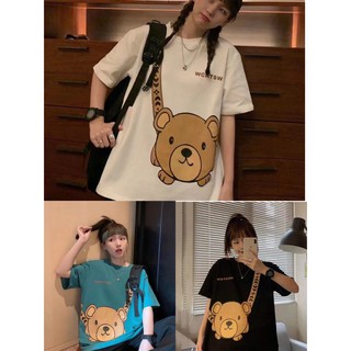 พร้อมส่ง!!น่ารักลายหมีเสื้อยืด，เสื้อโอเวอร์ไซส์เกาหลี