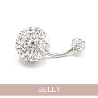 จิวสะดือครัสตัล หัวหมุด ก้านสแตนเลส 1.6 มิลลิเมตร &lt;-Belly Button Ring Crystal Ball Stainless Steel-&gt;