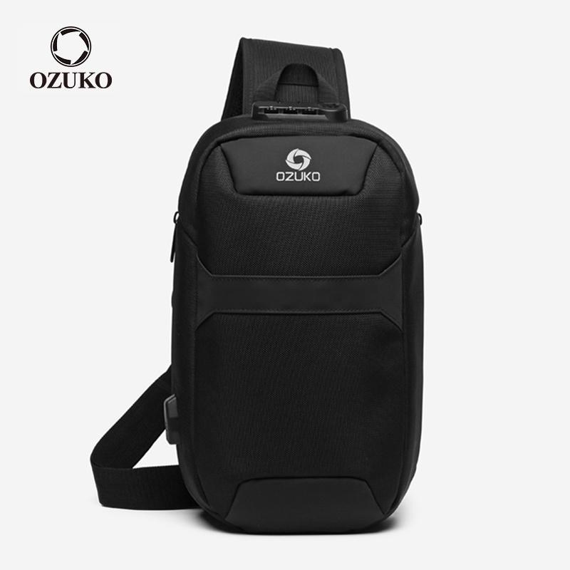 Ozuko กระเป๋าสะพายพาดลําตัวกระเป๋าคาดอกกันน้ําชาร์จ Usb สําหรับผู้ชาย