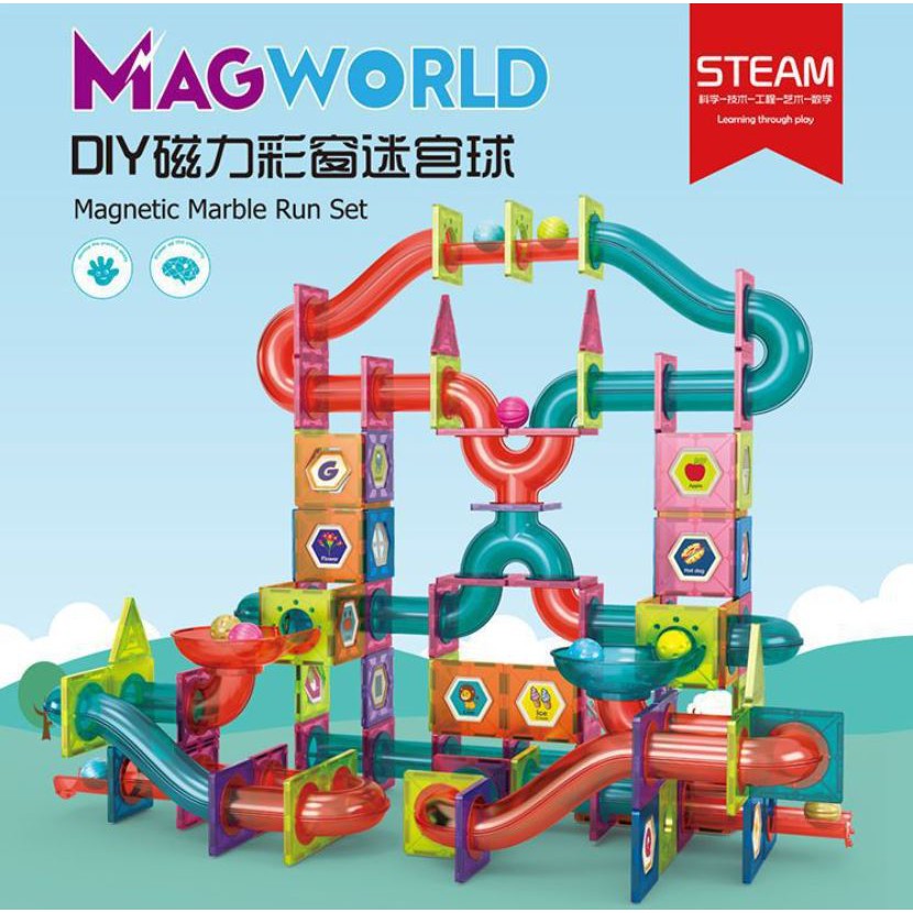 STEAM 77/192/274PCS ของเล่นแม่เหล็ก Marble Ball Run Building ชุดของเล่นสําหรับเด็ก Creative Fun Lear