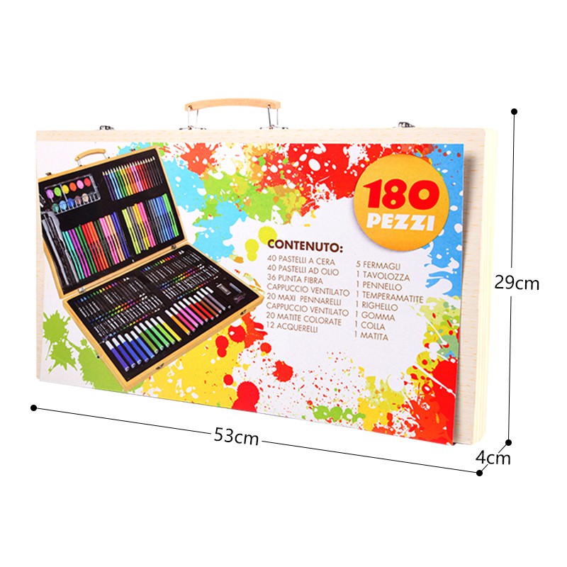 ชุดระบายสี (กล่องไม้พาเลท) รวมสีทุกแบบ สีไม้ สีน้ำ สีเทียน สีเมจิก เซ็ต180ชิ้น สุดคุ้ม - รูปที่ 2