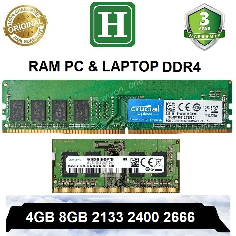 แล ็ ปท ็ อป ram, pc ram DDR4 (PC4🌹 16gb,8gb,4gb รถบัส 2660, 2400 และ 2133, Super Sync และ Stable, 3 ปี
