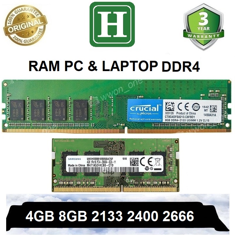 แรมแล็ปท็อป DDR4 pc ram (PC4) 16gb, 8gb, 4gb bus 2666, 2400 และ 2133 การซิงโครไนซ์ที่เสถียรเป็นพิเศษ