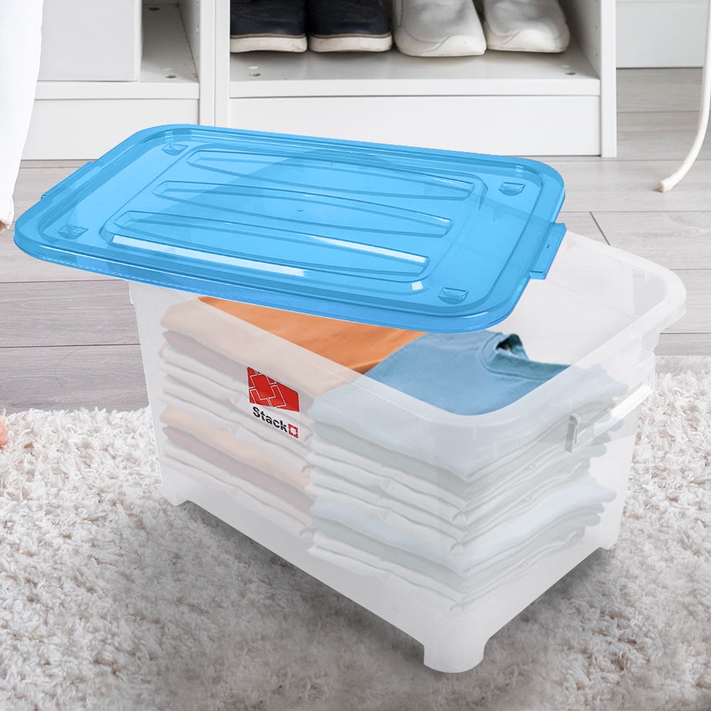 Homebase SATACKO ถังเก็บพลาสติก 50L พร้อมตัวล็อค S155-A Thailand W70xD50xH42cm สีฟ้าใส