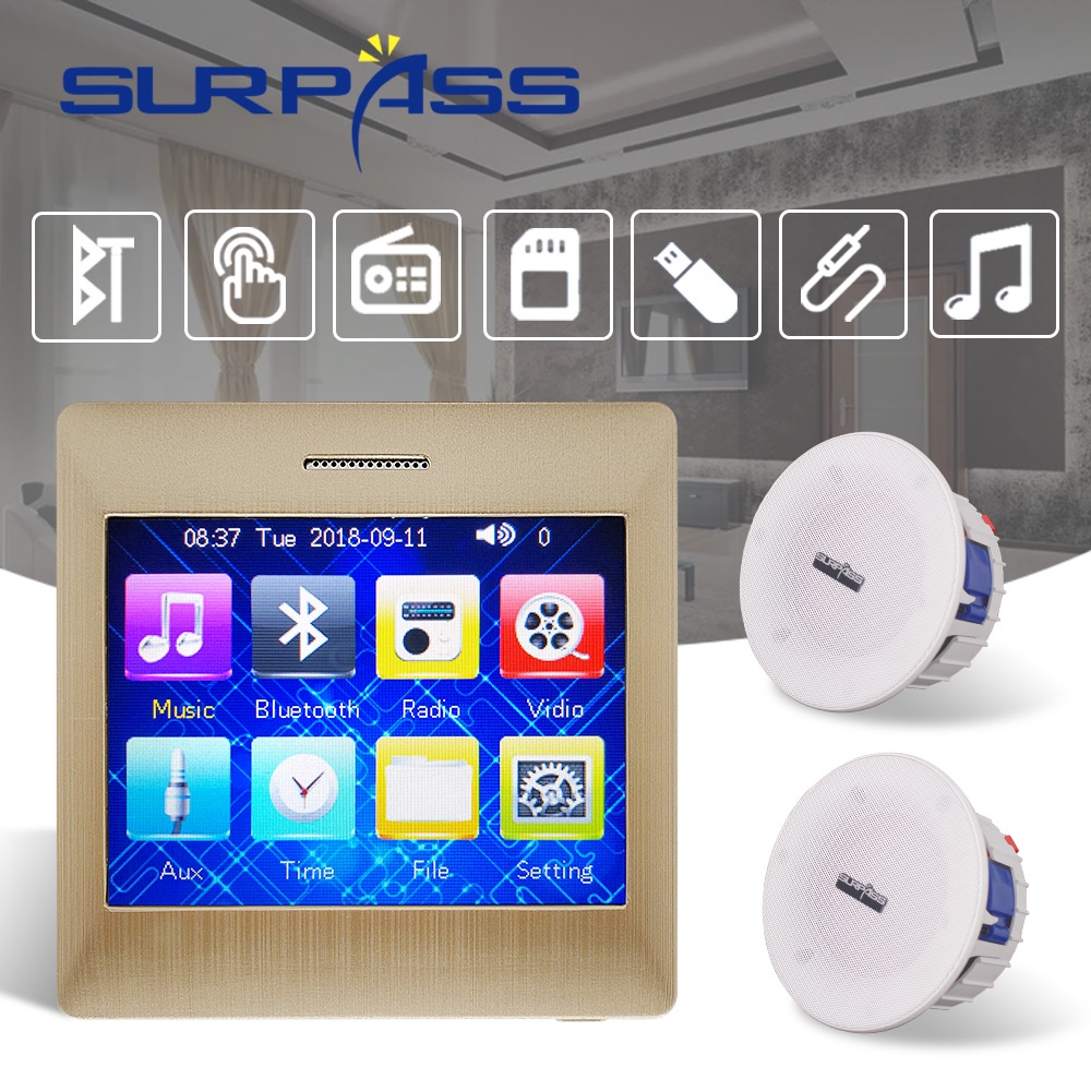 เสียงBathroom Waterproof Bluetooth Stereo Wall Amplifier Ceiling Speaker Fm Radio Home Audio