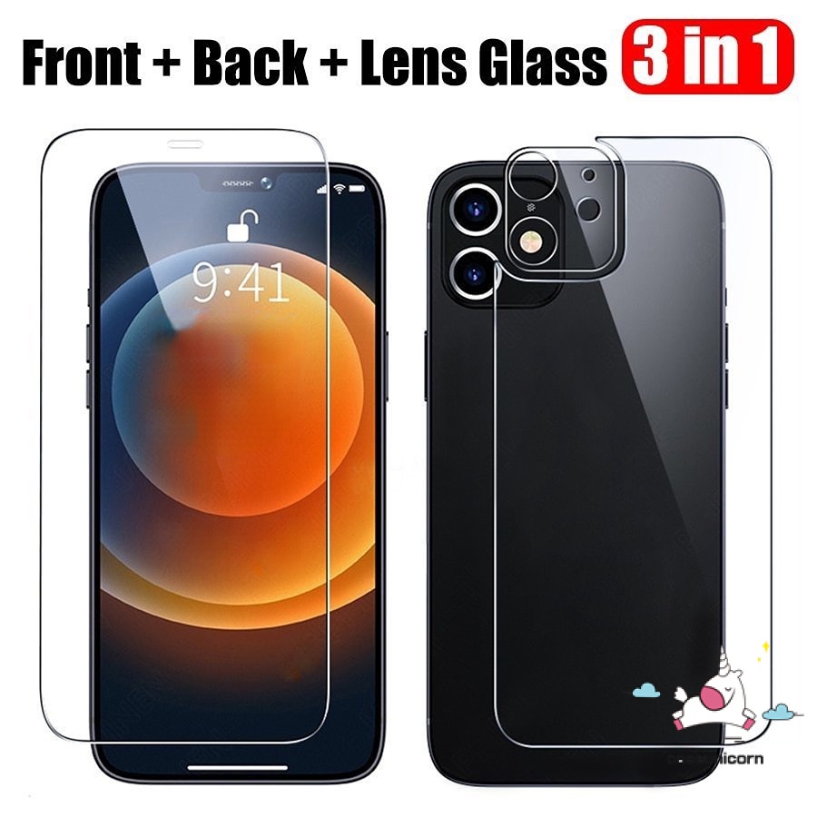 3 In 1 ฟิล์มกระจกนิรภัยกันรอยหน้าจอ หน้า หลัง และเลนส์ สําหรับ iPhone 11 7Plus XR 12 Pro Max 6 6S Plus 7 8 11Pro Max 13 Pro Max SE