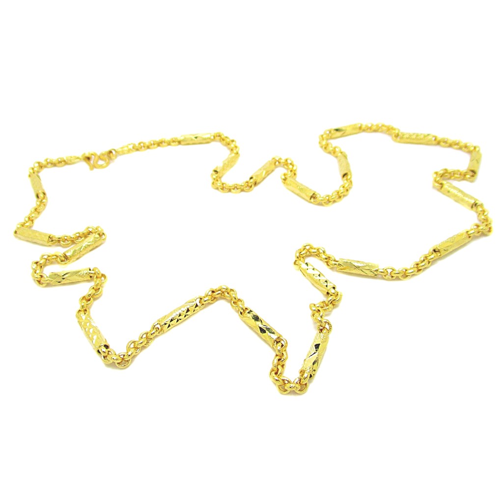 สร้อยคอยาว19นิ้วลายผ่าหวายสลับแท่งเหลี่ยมตัดลายชุบทอง สร้อยคอชุบทอง24k