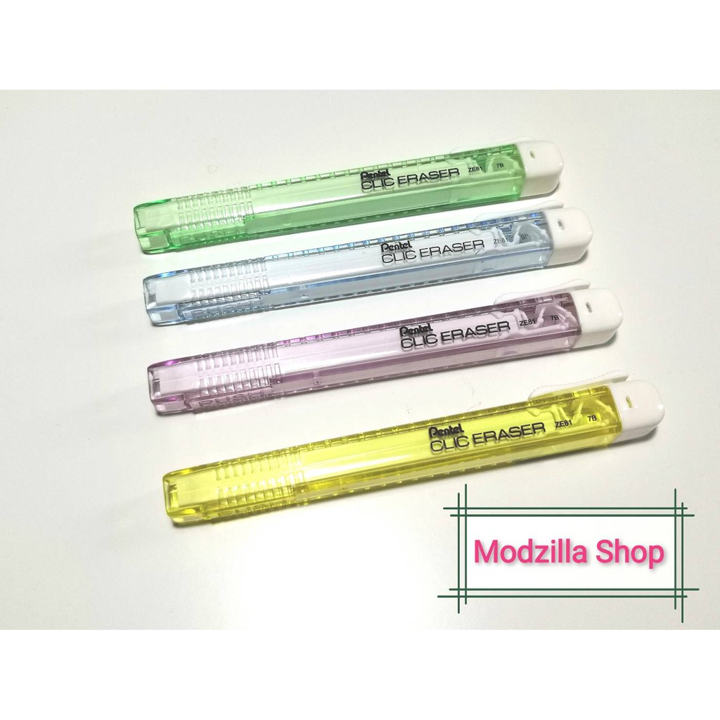 Pentel Slider Clic Eraser รุ่น ZE81 ยางลบเลื่อนด้ามใสแบบเหลี่ยม ZE80 ไส้รีฟิล