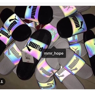 รองเท้าแตะPuma Popcat Hummer Laser Reflective 3M Black White Men And Women Waterproof Slippers
