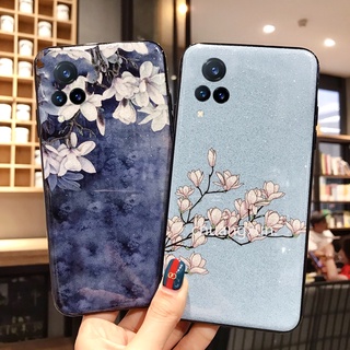 เคสโทรศัพท VIVO X60 Pro Y72 Y52 5G Y12A เคส Soft Casing with Finger Ring Stand Shining Gardenia Pattern Phone Case TPU Lens Protection Phone Cover