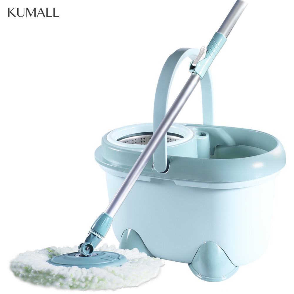 KUMALL ไม้ถูพื้น Spin Mop ALLNEW ปี2020 ชุดถังปั่นม๊อบสแตนเลส 2 ผืนรุ่น พร้อมไม้ถูพื้นและผ้าม๊อบ (สี