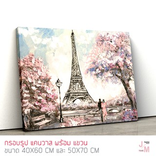 กรอบรูป ภาพแต่งบ้าน รูปติดผนัง ภาพท้องถนนนคร Paris ภาพพิมพ์ สไตล์ภาพวาดสีน้ำมัน