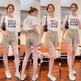 👖NN-ST🌟 กางเกงยีนส์ขาสั้น ผ้ายืด ความยาวกำลังดี ดีเทลแน่น แบ๊วกรุบ ปลายขาแต่งจีบ น่ารัก แบ๊วๆ5609