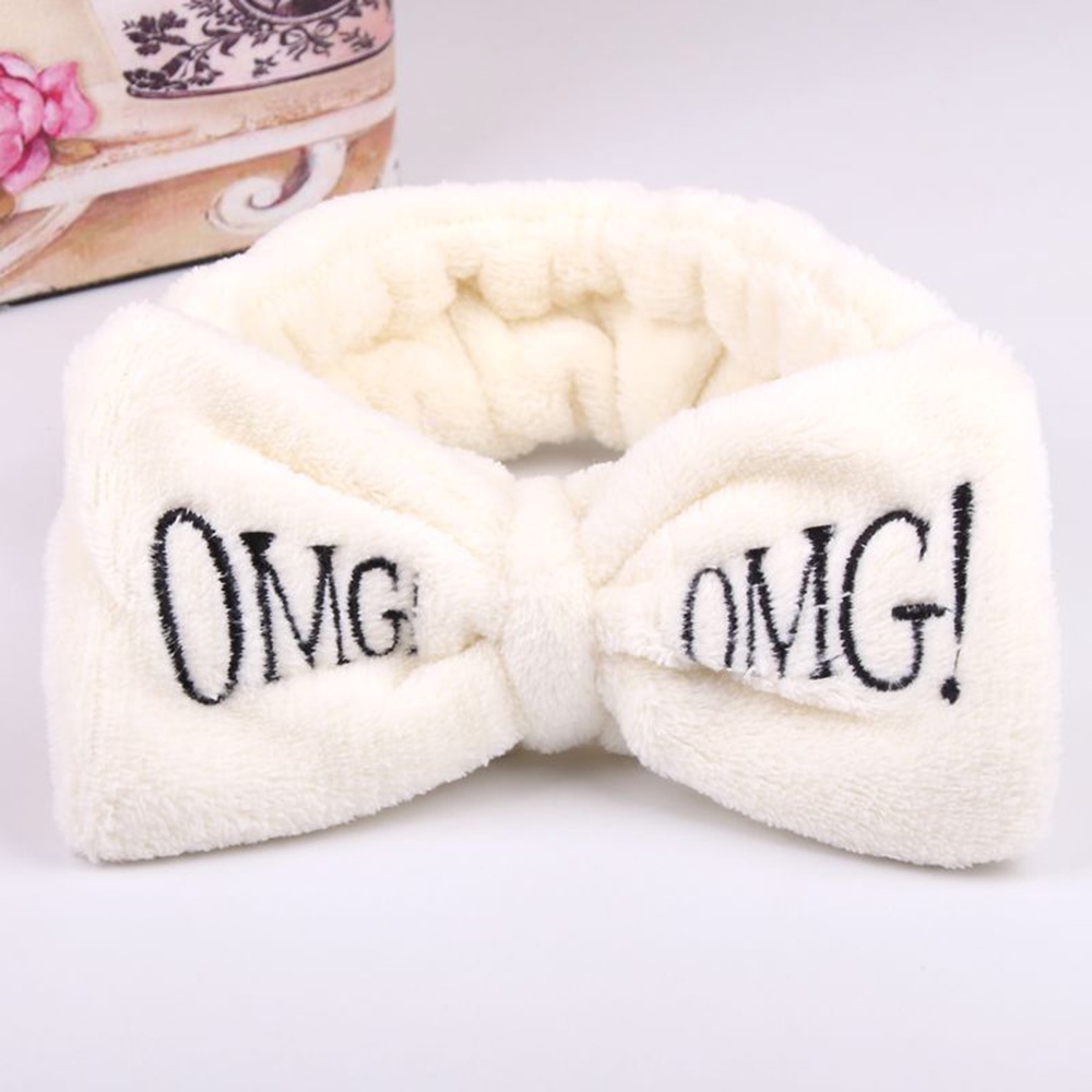 2021 New OMG Letter Coral Fleece Wash Face Bow Hairbands For Women