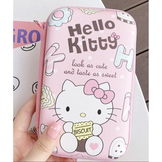 KITTY กล่องเก็บสายชาร์จ กล่องใส่ PWB , HDD , หูฟัง , เอนกประสงค์, Size XL ลาย HELLO KITTY PINK คิตตี้ชมพู งานสวย BY 8118