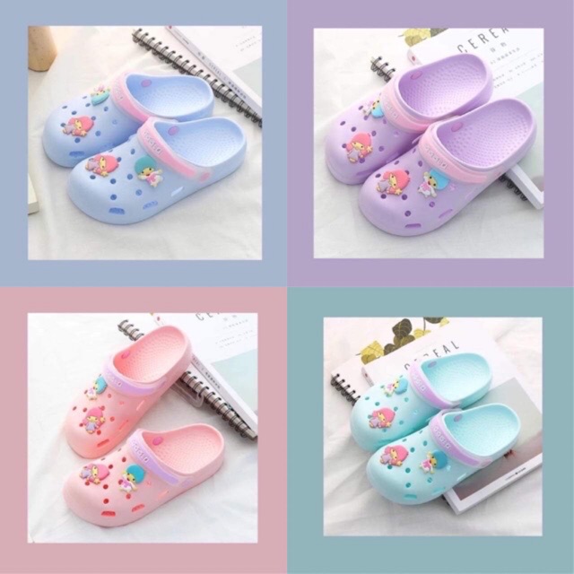 พร้อมส่ง รองเท้า Littel Twin star รองเท้าแตะยางนิ่มรัดส้นหัวโตสีพาสเทล