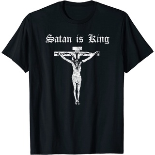 เสื้อยืด พิมพ์ลาย Satan Is King Gothic Grunge Satan Devil สีดํา สําหรับผู้ใหญ่Size S-5XL