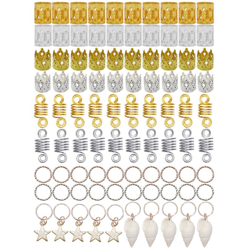 AMOONY 90 ชิ้น Dreadlocks เครื่องประดับผมชุดโลหะ Cuffs Braid แหวนจี้ Twisted S