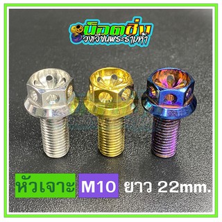 น็อตสแตนเลส หัวเจาะดอกไม้ ขนาดเกลียว m10 ยาว 22 mm.