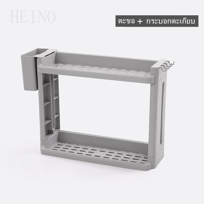 ชั้นวางของอเนกประสงค์ วางเครื่องปรุงรส อุปกรณ์จัดวางในห้องครัว พร้อมตะขอและกระบอกตะเกียบ - รูปที่ 6