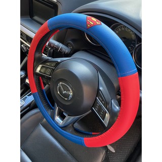 ลิขสิทธิ์แท้ ซุปเปอร์แมน หุ้มพวงมาลัย รถยนต์ หนังเทียม สีน้ำเงินแดง Superman Steering Wheel Cover Faux Leather Blue Red