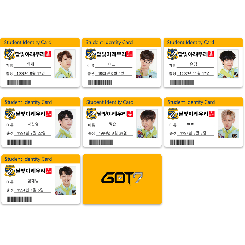 ก็อตเซเว่น GOT7 Student Identity ID Card JB Mark BamBam Jackson YuGyeom YoungJae Photocard