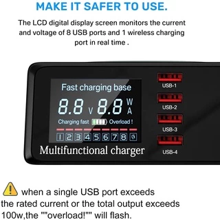 【พร้อมส่งจากไทย】100W Quick Charge 3.0 PD20W＋7Port ＋Wireless chargingจอแสดงผลLed Fast Charging Station โทรศัพท์มือถือ USB