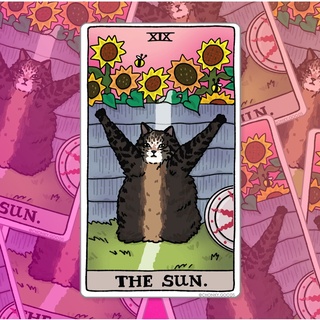 สติ๊กเกอร์ไดคัท กันน้ำ ลายมีมแมว The Sun Tarot Sad Cat Meme Sticker แบรนด์ Chonky Goods by Ping Hatta. Studio