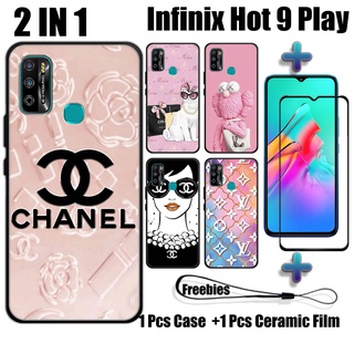 2 IN 1 เคส พร้อมกระจกนิรภัย สําหรับ Infinix Hot 9 Play เคสโทรศัพท์ และตัวป้องกันหน้าจอเซรามิค โค้ง