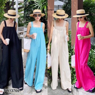 🌈🏖ชุดเที่ยว ไปทะเล Jumpsuit จั๊มสูทขายาว สายเดี่ยว ช่วงอกเป็นสม็อกหลัง มีกระเป๋าข้างสองข้าง เนื้อผ้าลินินแท้