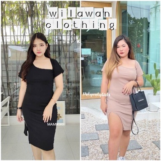 มินิเดรสคอเบี่ยงแขนสั้น ผ้าร่องเล็กใส่สบาย สำหรับสาวอวบ plus size สวยแซ่บมาก