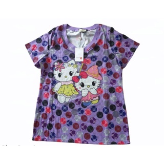 👕เสื้อผ้าเด้ง 🌸 ปักเพชรKitty ม่วง  XL