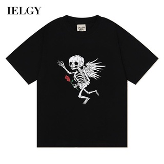 Ielgy เสื้อยืดลําลอง ทรงหลวม สไตล์ฮิปฮอป สตรีท สําหรับผู้ชาย