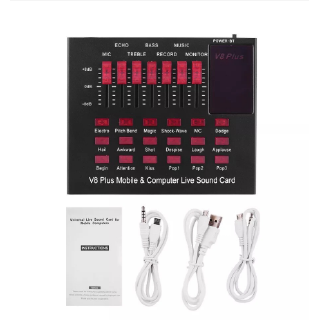 V8 PLUS Audio Live Sound Card for Phone Computer USB Headset Microphone Webcast-(Bluetooth)มินิเอฟเฟคไมค์ เก็บเงินปลายทา