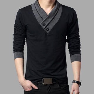 Long Sleeve T Shirt Men Patchwork Tee V-Neck Men T-Shirt Cotton Plus Size 5XL