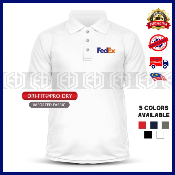 T เสื้อไมโครไฟเบอร์โปโล FedEx EXPRESS Fed Ex เสื้อยืด Tshirt Dry Fit Baju Sulam Delivery Courier Rid