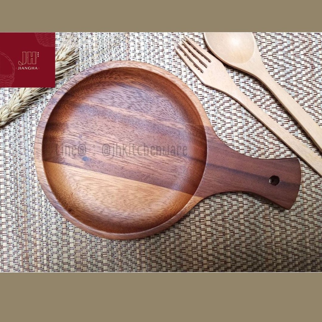 จานไม้กลมลึก มีด้ามจับ (3 ขนาด) ไม้ฉำฉา - รูปที่ 5