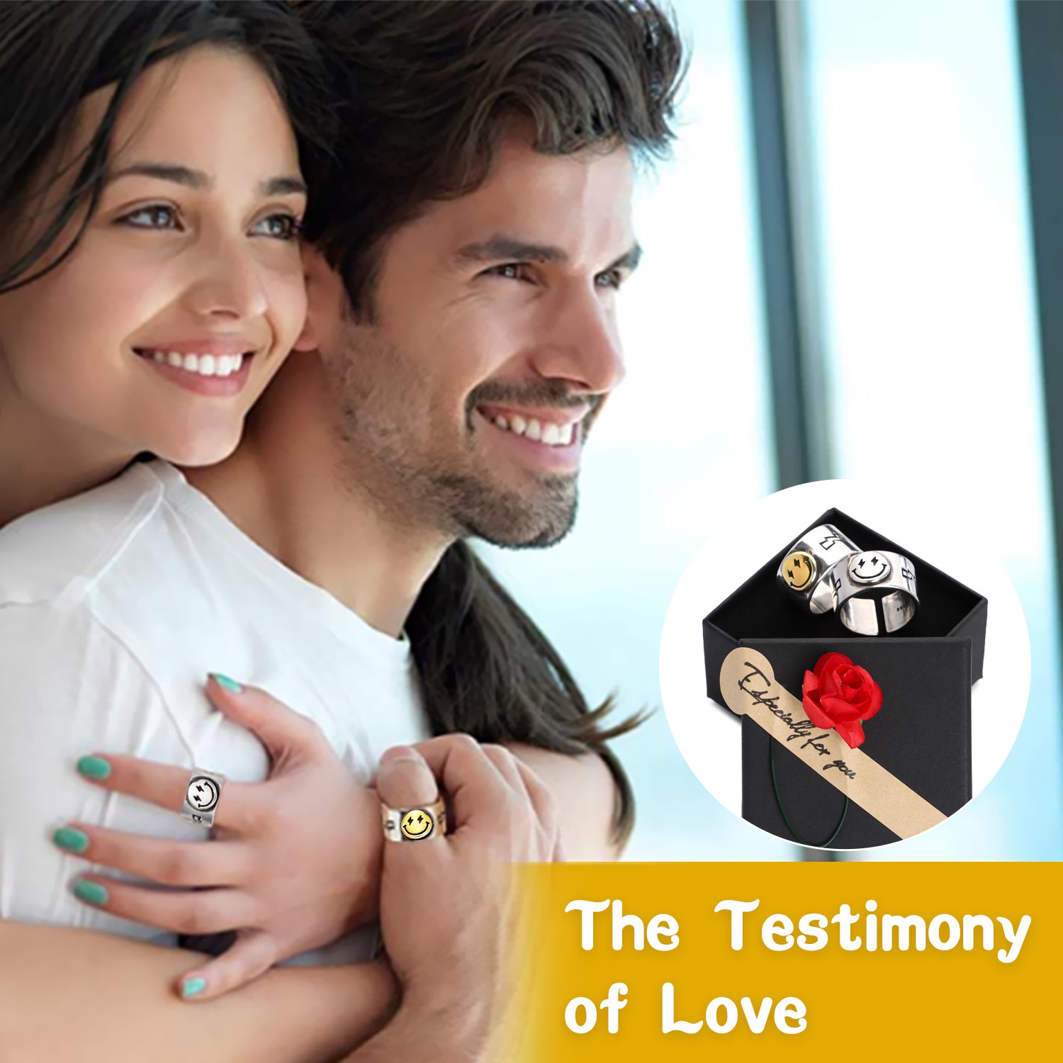 ROSE 1/2PCS Girl Smiling Face Rings Silver color Jewelry Smiley Face ...