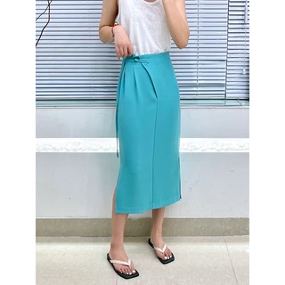 กระโปรงทรงสอบป้ายหน้า WRAPPED KNOTTED WAIST SLIT SKIRTS