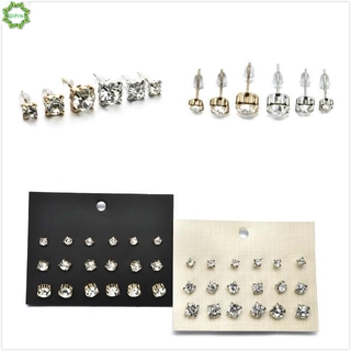 Cod Qipin 9 Pairs Simple Crystal Ear Studs Korean Trendy Delicate Earrings for Women Jewelry