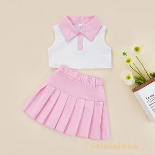 Laa6 เสื้อกล้ามแขนกุด คอปก และกระโปรงพลีท แฟชั่นฤดูร้อน สําหรับเด็กผู้หญิง 2-7 ปี 2 ชิ้น