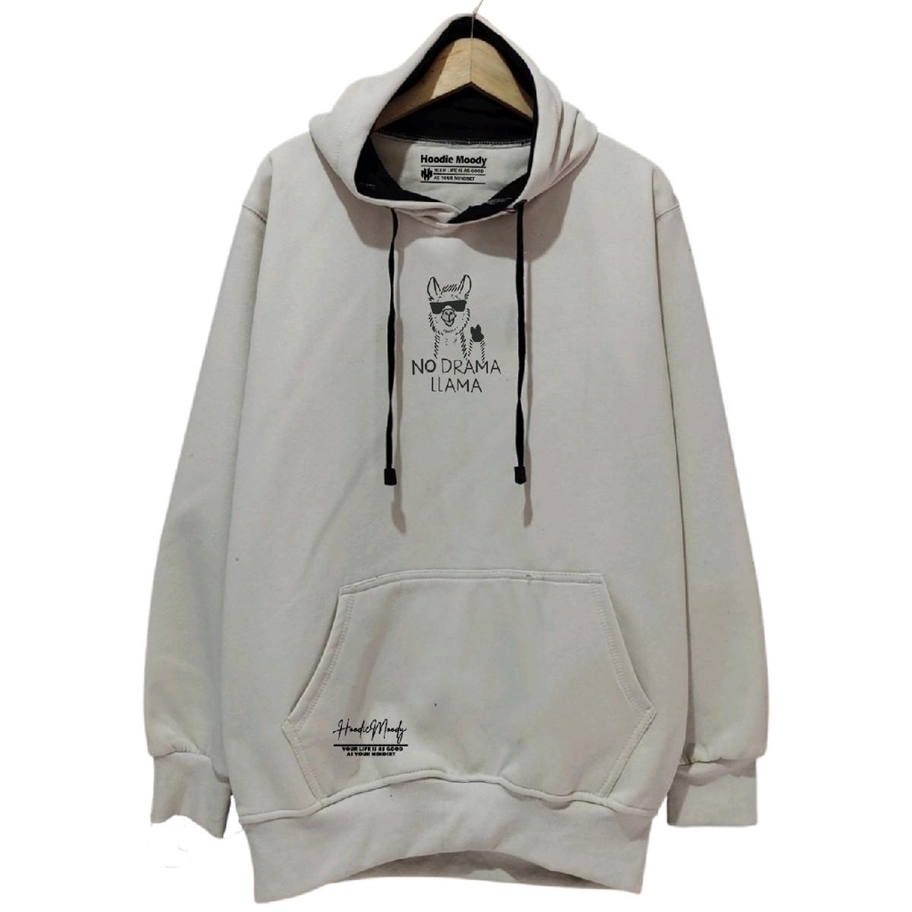 Distroเสื้อกันหนาวHoodieผู้ชายไม่มีละครLlamaสีดําสีขาวครีมขนาดMl xl XXLหนานุ่มผู้ชายHoodieเสื้อกันหน